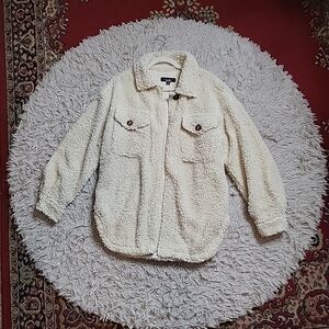 Slate & Willow Teddy Shacket Open Shirt Jacket Size Medium M Faux Sherpa Fur
